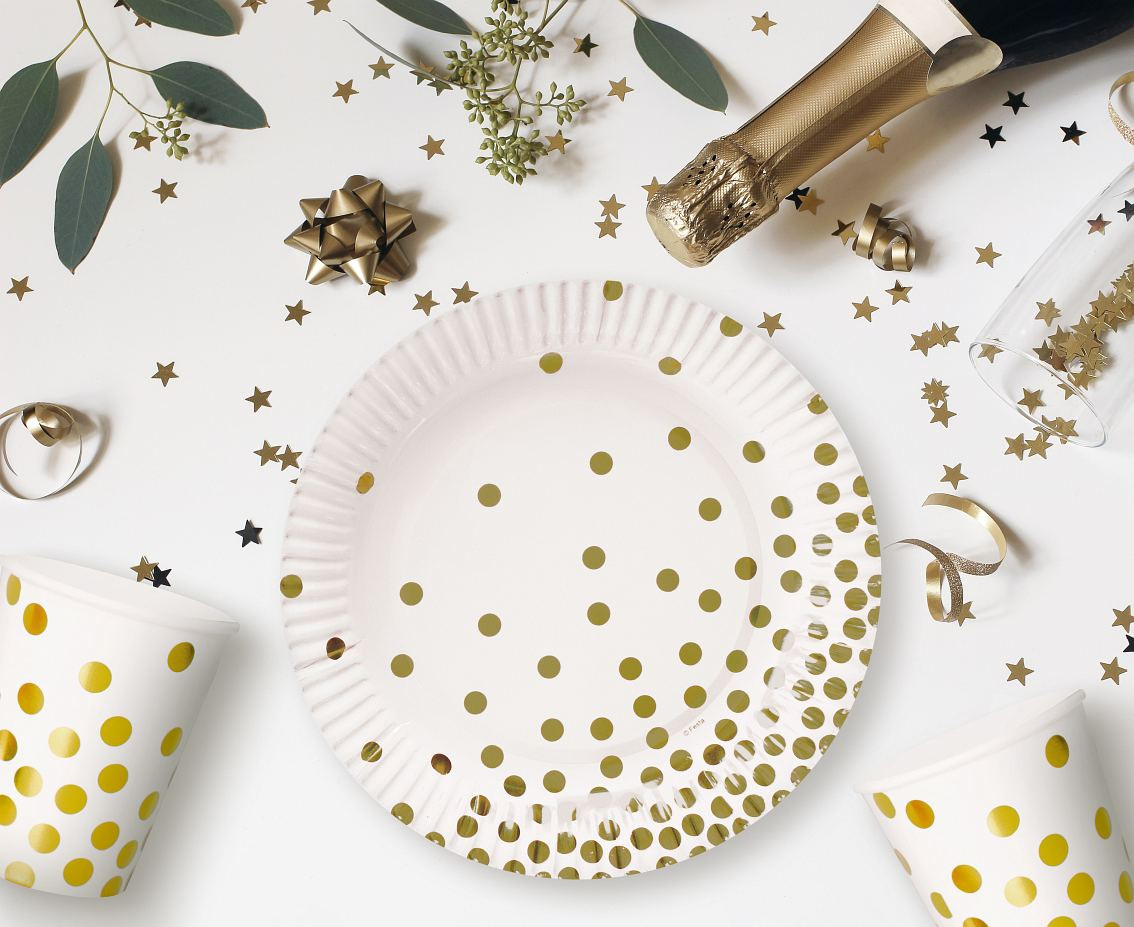 Paper cups "Gold dots", white, 270 ml, 6 pcs